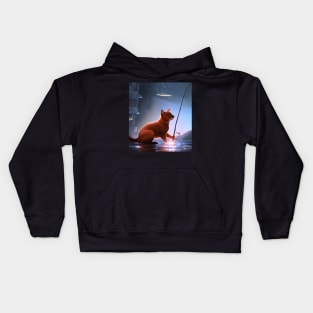 Futuristic Fishing of a Cat Kids Hoodie